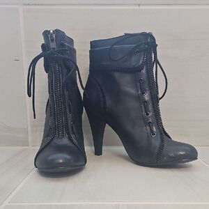 Women's Black Lace-Up And Zipper Ankle Boots